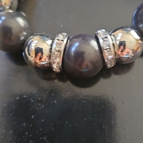 Elegant Black Silver Tone Beaded Bracelet Stretchy Womens Jewelry Accessory Cute - Picture 4 of 13